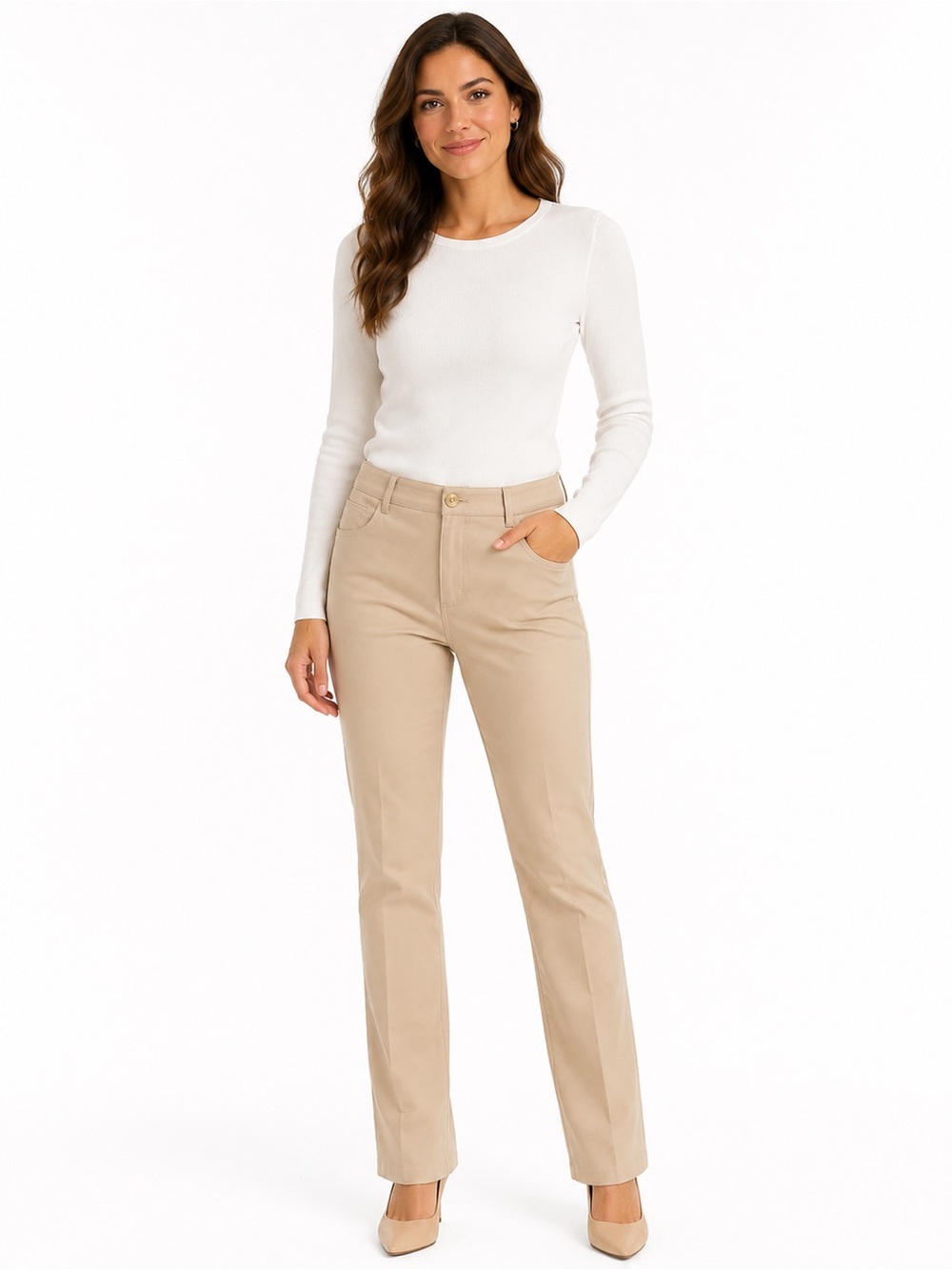 Beige Straight-Leg Women’s Jeans - 1001